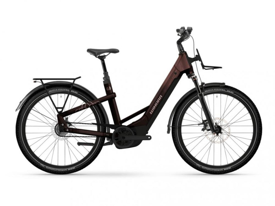 YAKUN R5 LOW E-Bike 600Wh Akku 5-Gang Nexus Nabenschaltung Rahmenhöhe M - Rot/Violett - E-City Bike