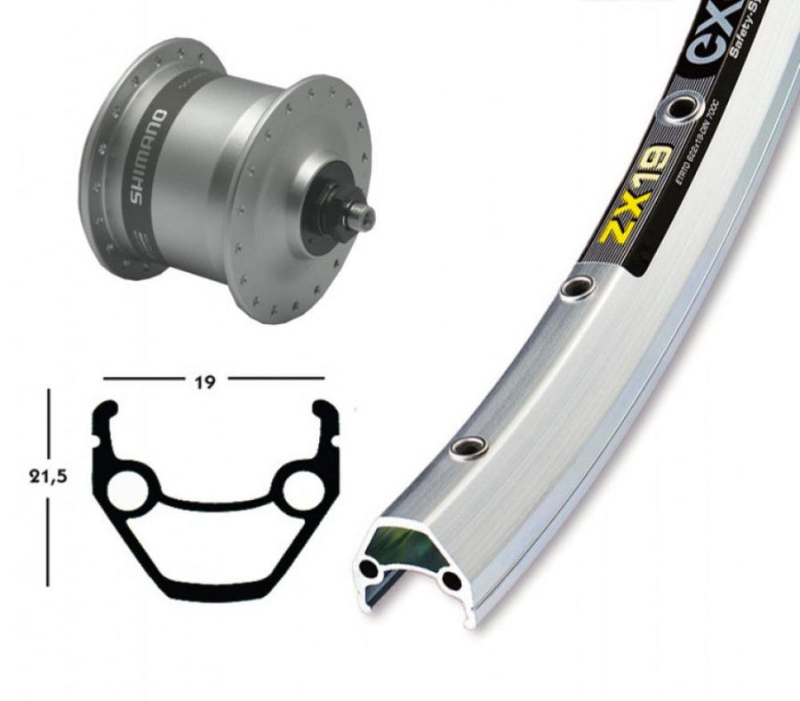 Bike-Parts Laufrad|Vorderrad 28x1.75 Zoll Nabendynamo DH-C3003 silber Schnellspanner 36-Loch Exal ZX 19 silber Nirosta-Speichen