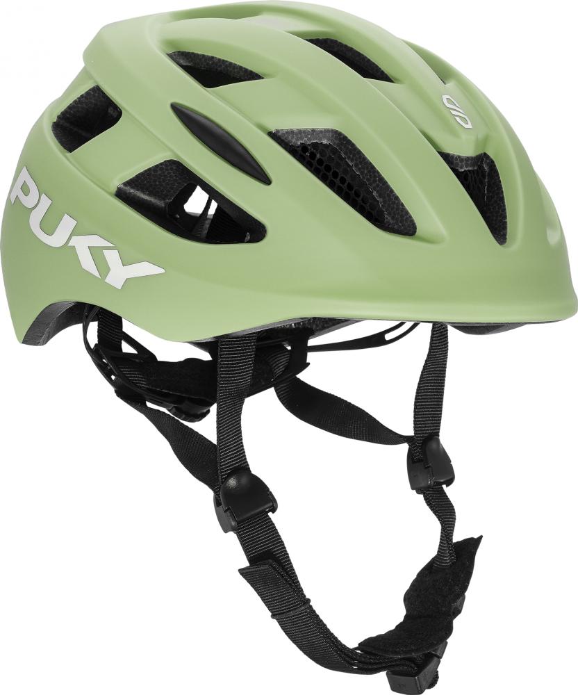 Puky Helm Retro, grüner Kinderfahrradhelm mit Belüftung und Puky Logo.