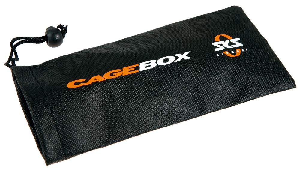 SKS Cage Box schwarz-orange  Wasserfeste Kunststoffbox inkl. Nylonbeutel. Ideal für Werkzeug und Zubehör. Sicherer Halt im Flaschenhalter