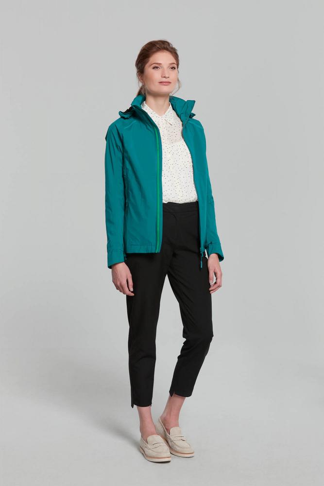 Basil Skane Damen Fahrrad-Regenjacke teal green. Wasserdicht, atmungsaktiv, taillierter Schnitt, reflektierend, helmtauglich.