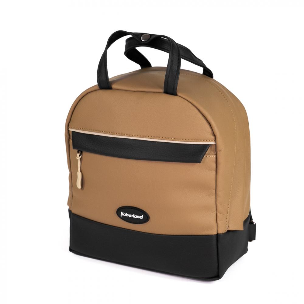 Haberland Rucksack-Lenkertasche Bella in hellbraun und schwarz für E-Bikes