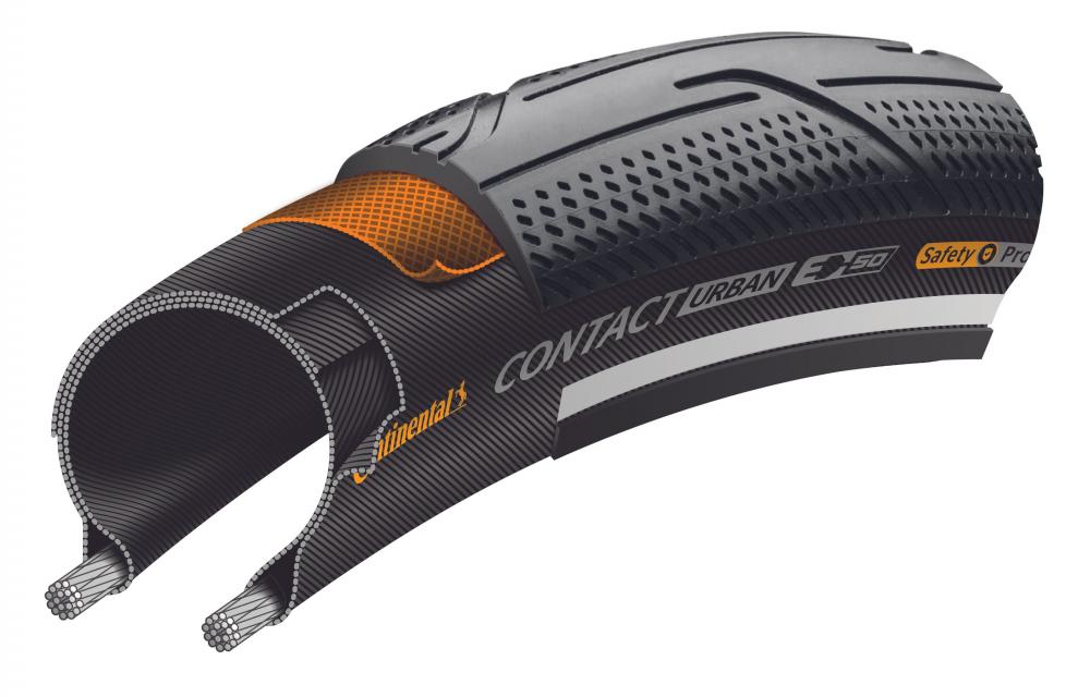 Continental Contact Urban E-50 Drahtreifen 32-622 schwarz Reflex Schnittbild mit SafetyPro Pannenschutz.