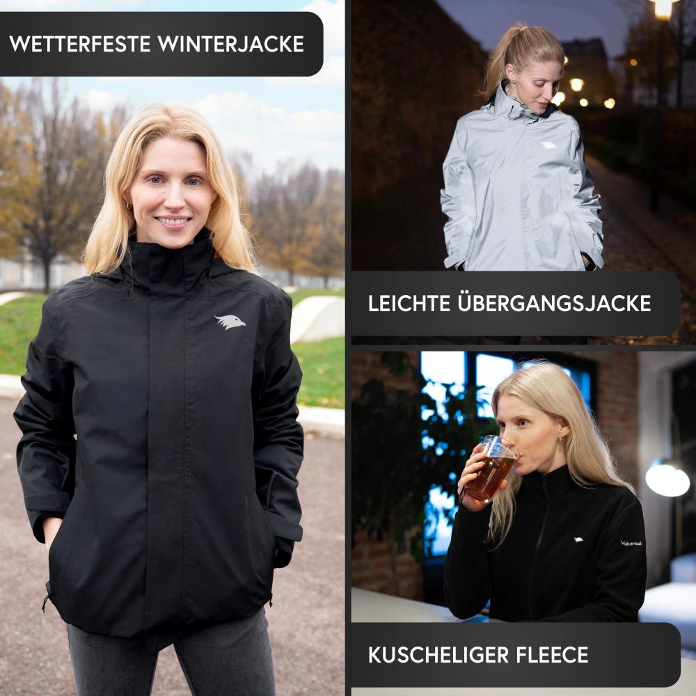 Valkental Damenjacke 3in1 Smart Jacket wasserdichte Jacke mit Fleece Zipp-In XL schwarz