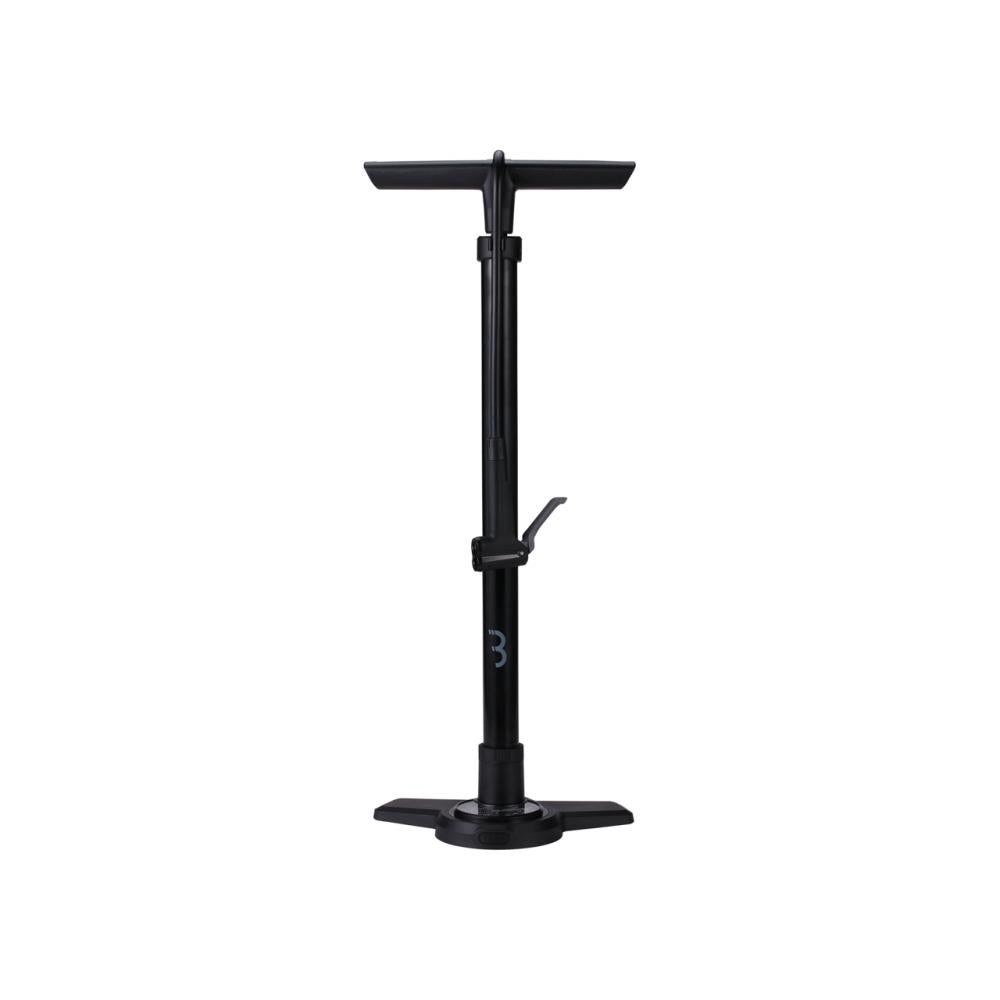 BBB Cycling AirBoost BFP-28: Kompakte schwarze Fahrrad-Standpumpe mit Hochdruckschlauch.