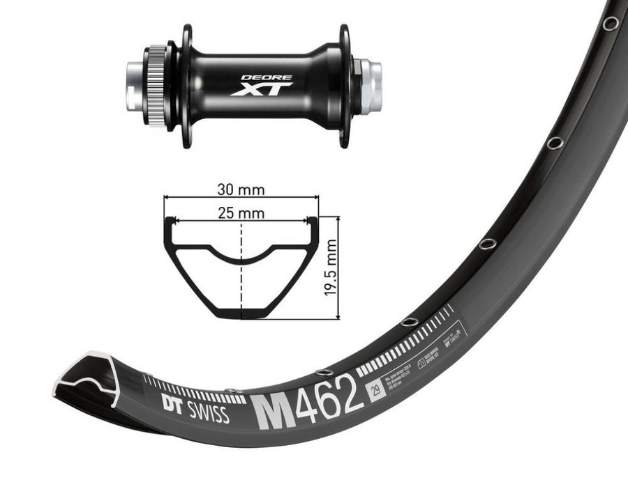 DT SWISS Laufrad Vorderrad 29 Zoll Deore Xt Schwarz Steckachse 15Mm 110Mm M462 Disc Schwarz Nirosta-Speichen Schwarz 32-Loch Bike-Parts
