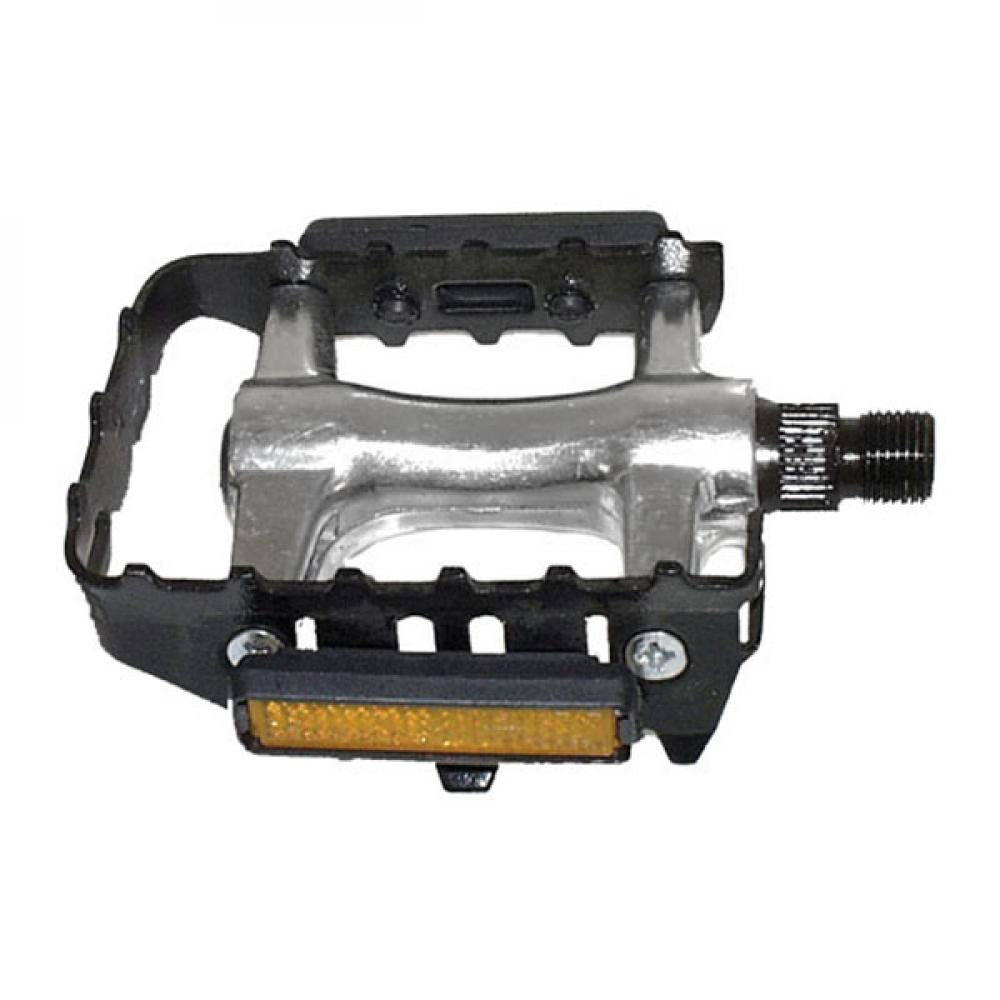 M-WAVE Steady-A Pedal 1 Paar schwarz-silber - Aluminiumkörper mit Stahlkäfig und stabiler Stahlachse, Kugellager, Reflektoren, StVZO geprüft, 92x60 mm