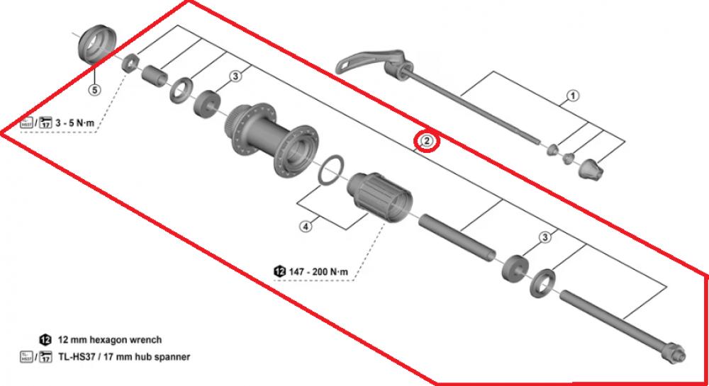 SHIMANO Hohlachse komplett für FH-QC400-HM-B Ersatzachse für Hinterradnabe
