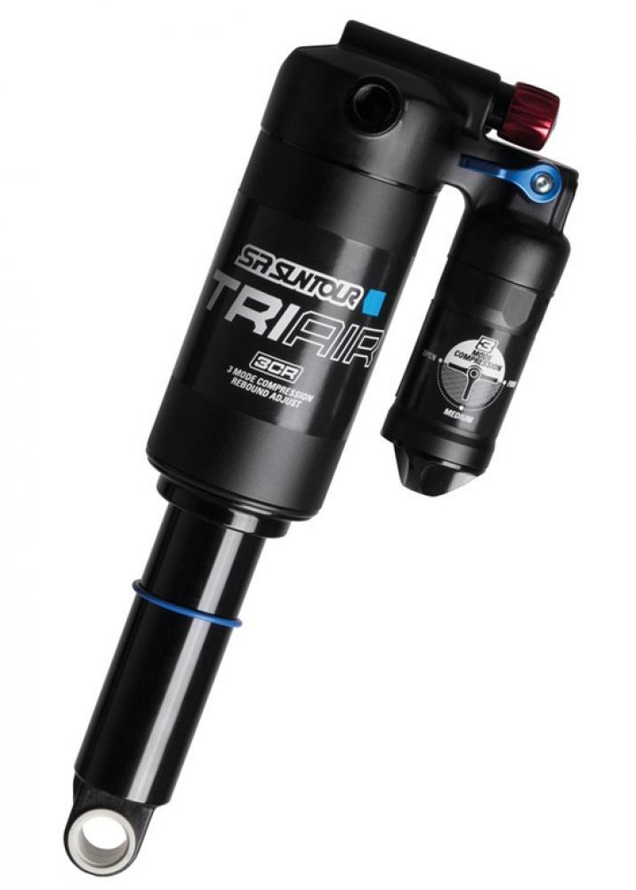 SR Suntour TRIAIR 3CR Mountainbike Dämpfer, schwarz, mit 3-Modus-Einstellung und Trunnion Mount.