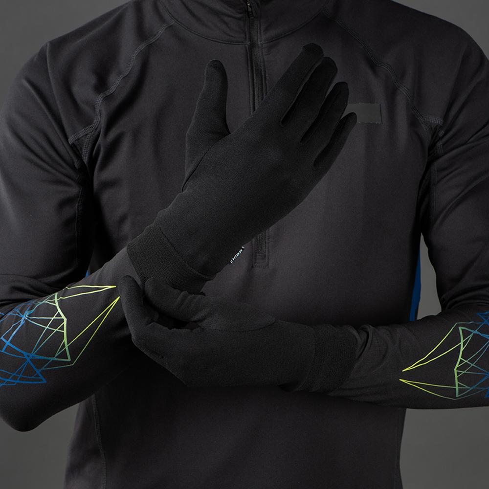 CHIBA Seiden Handschuh - Unterziehhandschuh, schwarz, Größe M, Touchfinger, 46 g