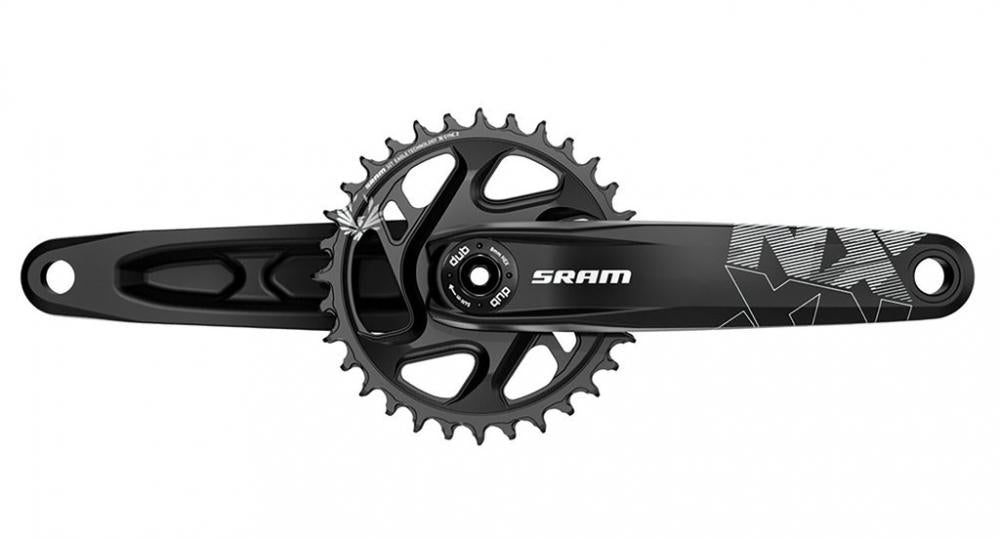 Schwarze SRAM NX Eagle DUB FAT Kurbelgarnitur 170mm 30T für robuste 1x12 MTB-Antriebe.