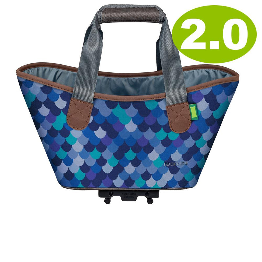 Racktime Agnetha 2.0 Fahrrad-Einkaufstasche "Deep Ocean" blau mit Schuppenmuster, wasserdicht, abnehmbar.