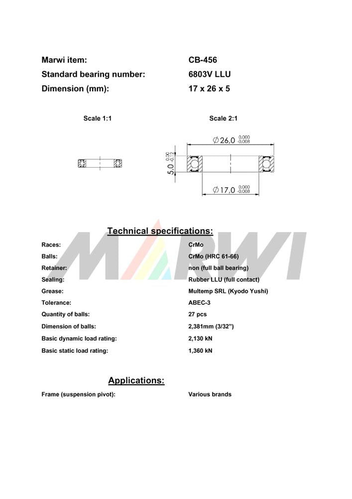 Marwi MAX Lager CB-456 6803V 17 x 26 x 5 mm LLU