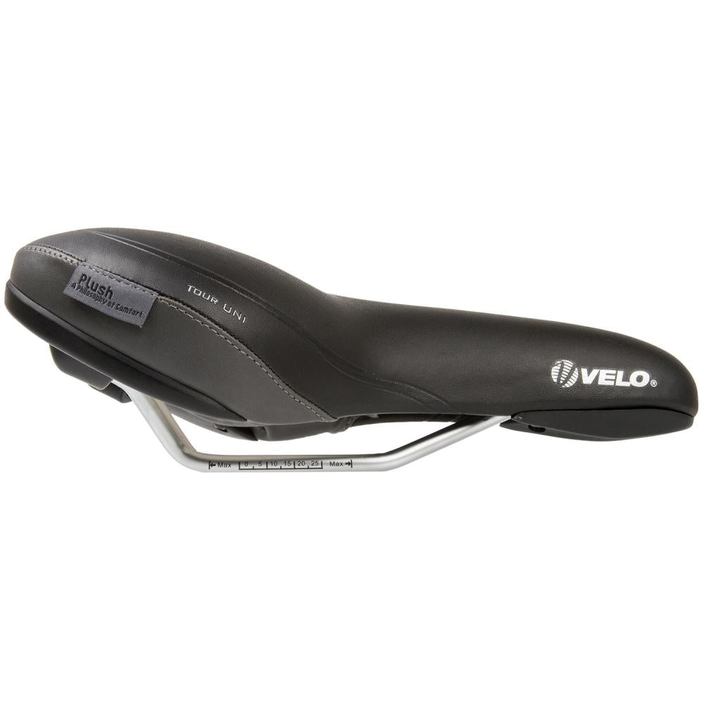 Velo Plush Tour-UNI Unisex Fahrradsattel schwarz/grau, Arc-Tech Federung & O-Zone Cut, 2-Komponenten Schale