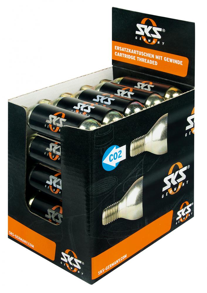 SKS CO2-Kartuschendisplay 25x24g mit Gewinde  Perfekt für schnelle Reifenbefüllung bei Rennrad, MTB & Gravel. Hochwertige CO2-Kartuschen für präzise Dosierung