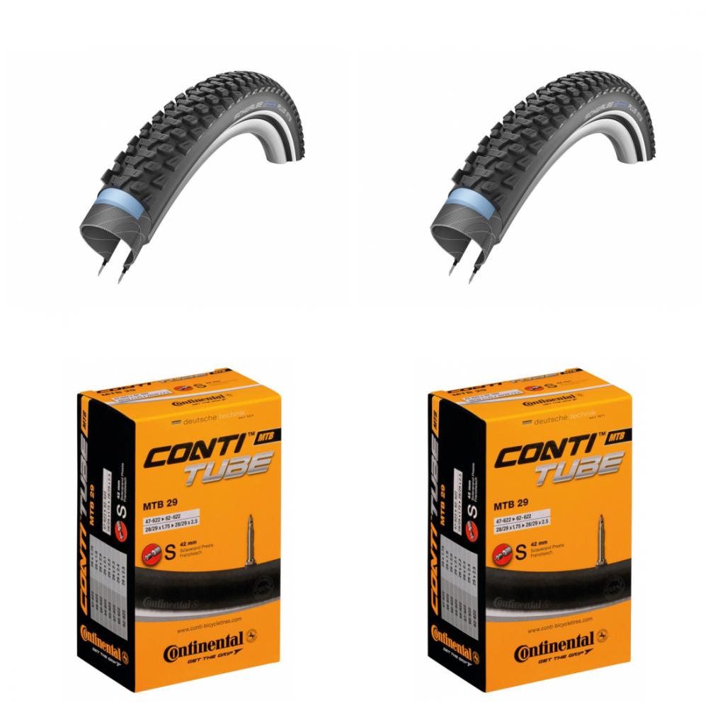 2x Schwalbe Drahtreifen Marathon Plus MTB 29 Zoll & 2x Continental Conti Tube Schläuche