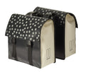 Wasserdichte Basil Urban Load DB Doppeltasche in Schwarz-Beige mit Punkten, 48l Volumen, 41x18x46 cm.