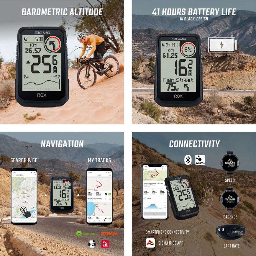 Sigma ROX 4.0 GPS Fahrradcomputer mit Navigation, 41h Akku, barometrischer Höhenmessung und Konnektivität.