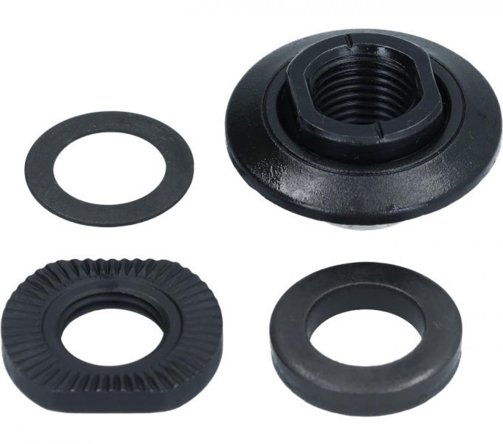 SHIMANO Konus links KPL.HBM525A für Naben: Set mit Konusmutter, flachen und gezahnten Scheiben in Schwarz.