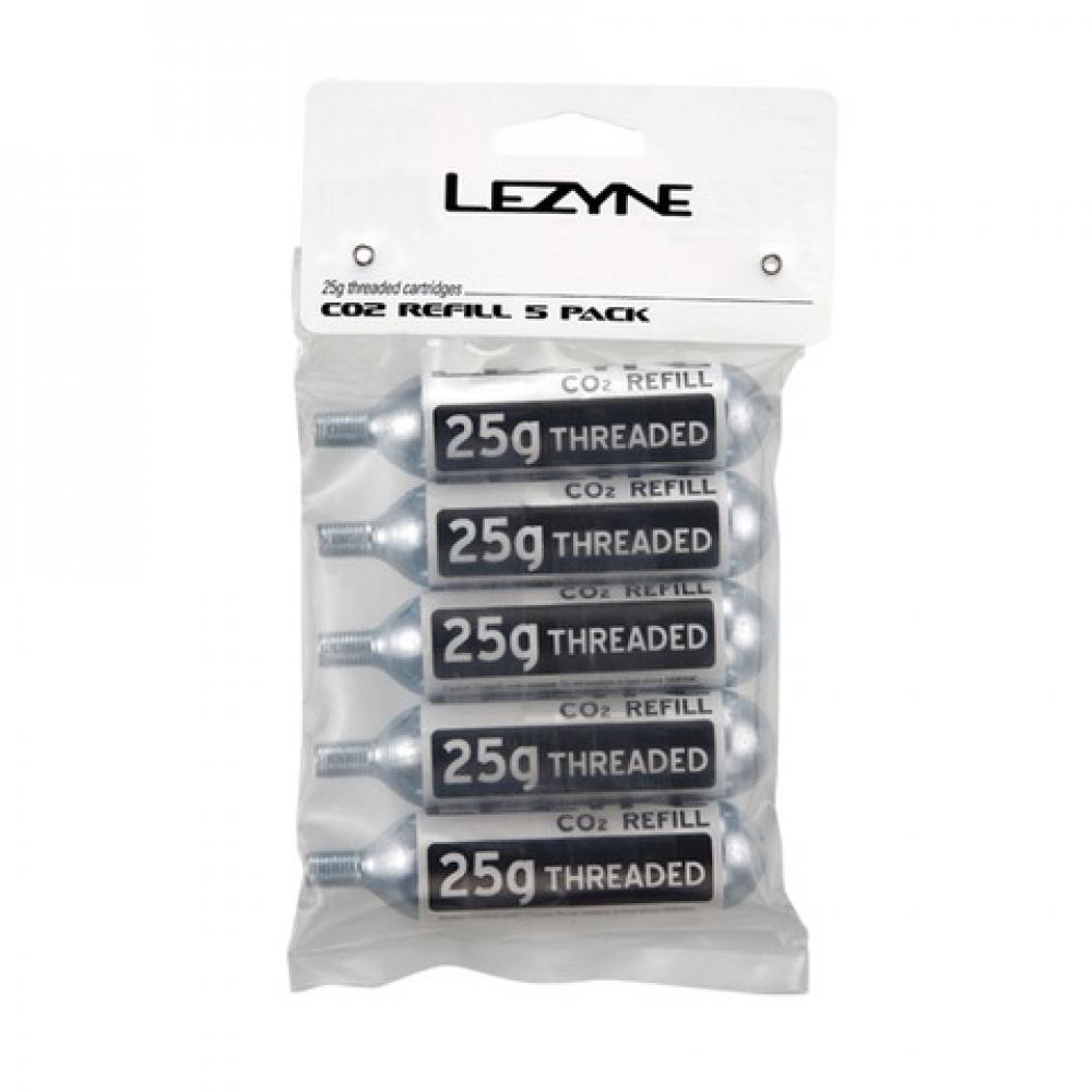 LEZYNE CO2 Kartusche 5 Stück silber mit weißen Aufklebern 25g