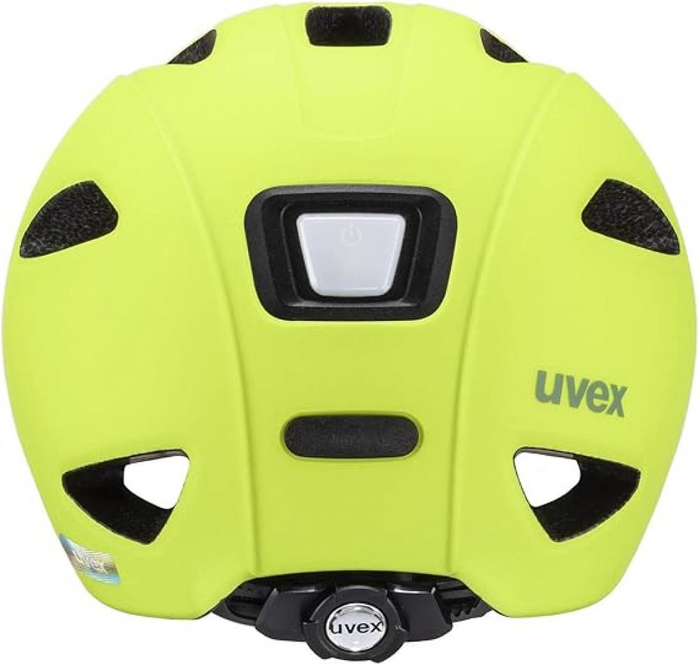 uvex Oyo - Kinder-Fahrradhelm 45-50 cm - leichte Bauweise - Größenanpassung - erweiterbar mit LED - Schutzpolster - neon yellow-moss green matt