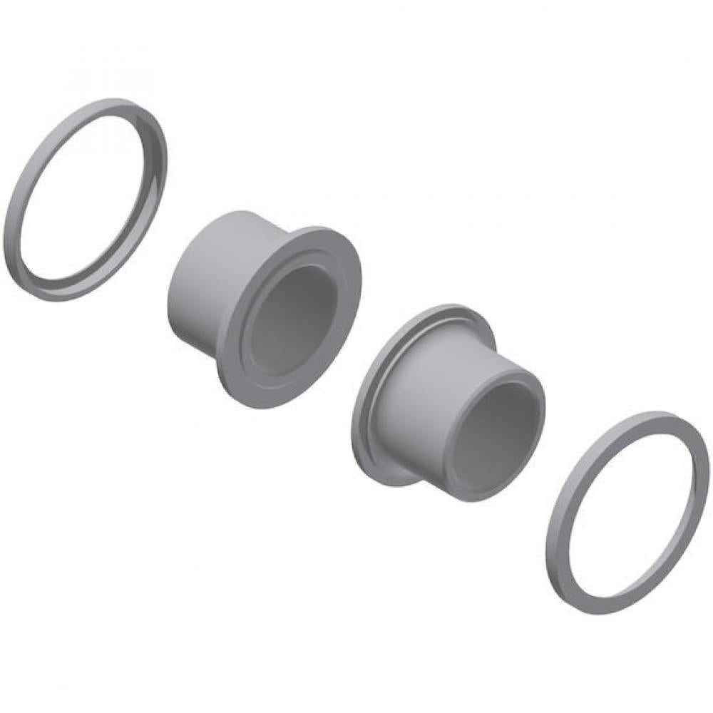 DT Swiss Umrüstkit Achse 12 mm mit zwei Adaptern und zwei Ringen, in Explosionsdarstellung auf weißem Hintergrund.