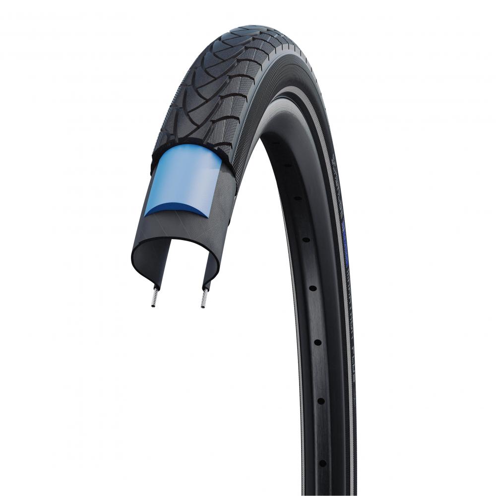 Schwalbe Marathon Plus Reifen 24x1.75 mit SmartGuard Pannenschutz und ADDIX, Schnittansicht auf Felge.