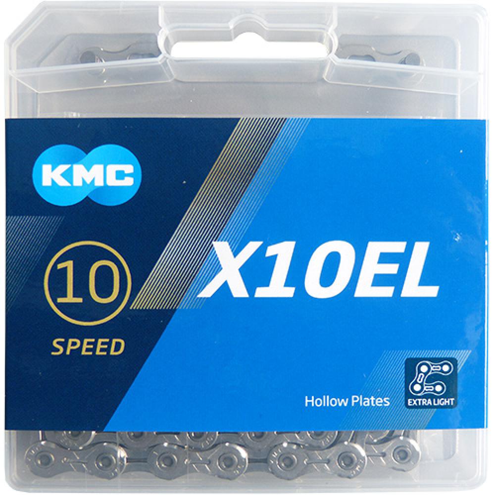 KMC X10EL 10-fach Fahrradkette, 114 Glieder, silber, vernickelt, 262g, kompatibel mit Shimano, SRAM, Campagnolo, inkl. MissingLink