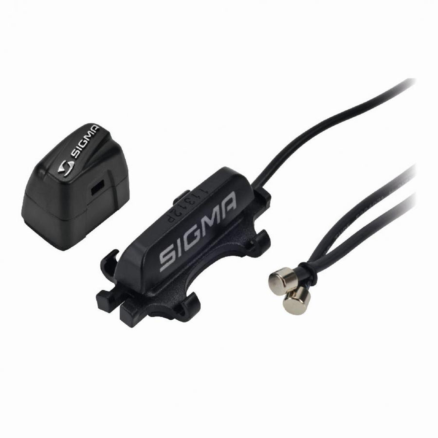 Sigma STS Trittfrequenzsender digitaler Funksensor für Fahrradcomputer, schwarze Sensoren und Magnete.