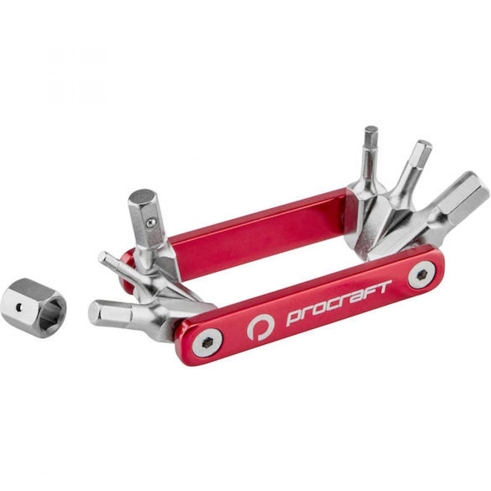 Procraft Werkzeug Mini Advanced 7 Funktionen Rot/ Silber - ultrakompaktes Fahrrad-Multitool