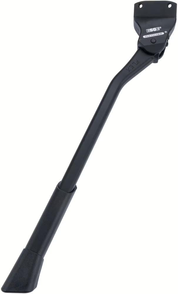 Schwarzer Pletscher Hinterbauständer Comp Flex Light, verstellbar für 20-29 Zoll, 40 mm, belastbar bis 50 kg.