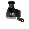 AXA HR-POWER-CONTROL-DYNAMO, links, schwarz, mit silbernem Unterteil und Halterung auf weißem Hintergrund.