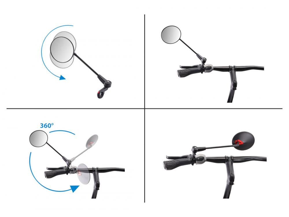 Krampe Spiegel KF1 Typ A Ø103mm - Klappbarer Außenspiegel mit Außenklemmung E-25 schwarz - Fahrradspiegel