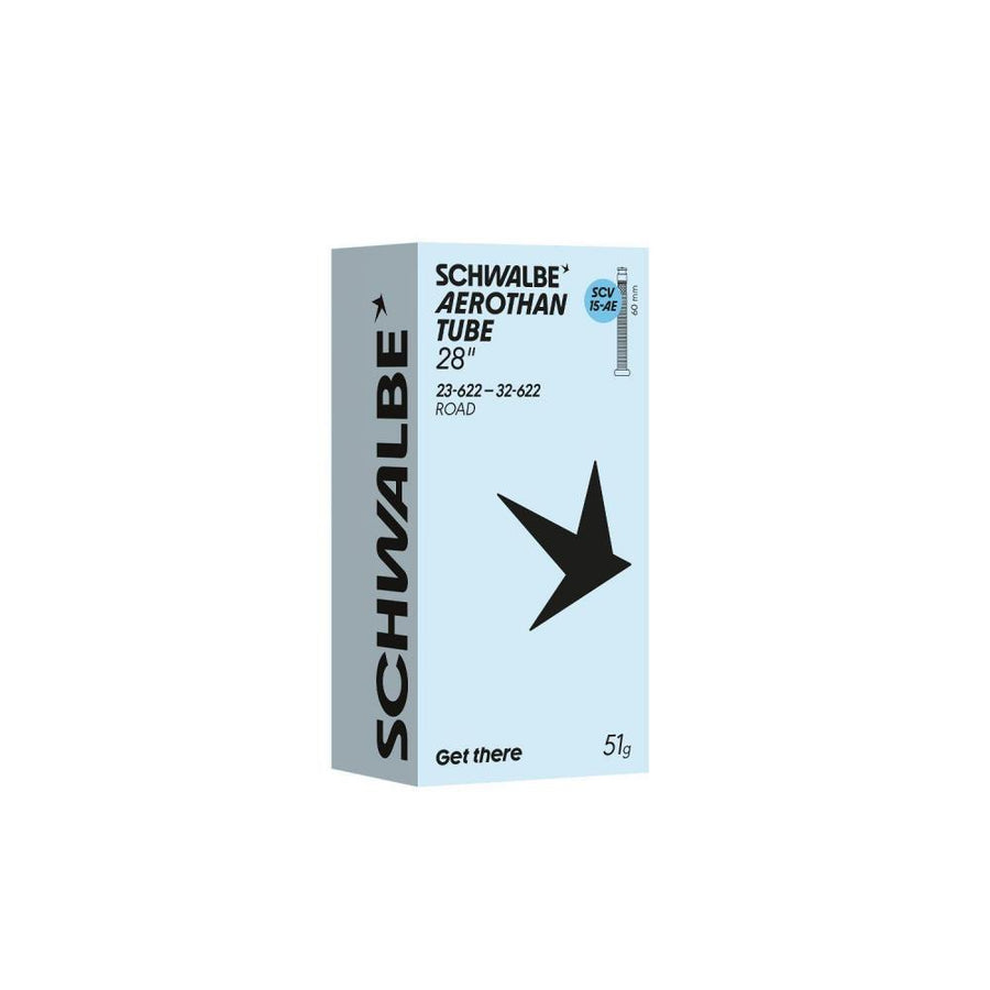 Schwalbe Aerothan Schlauch SV15 23/32-622 60 mm: Ultraleichter und pannensicherer Fahrradschlauch in der Verpackung.