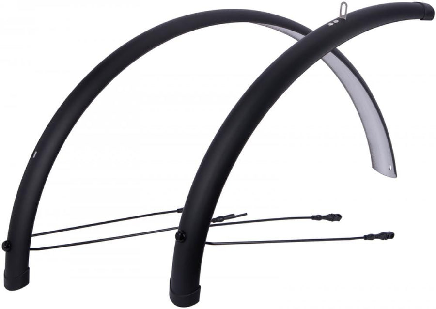 CONTEC Radschutzgarnitur "Splash Protect"nKunststoff, ohne KontaktierungnSB-verpackt, mit Single Clip Befestigung und 3,4mm schwarz gepulverten Stahlstreben, Vorderrad mit Mini Clip XL Sicherheitssystem, 26" - 60mm breit, schwarz matt