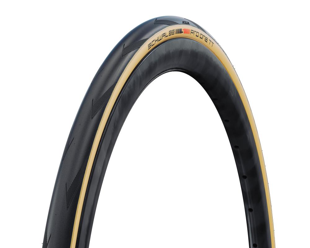 Schwalbe Pro One TT Rennradreifen in schwarz/beige mit TLE-Technologie, faltbar.