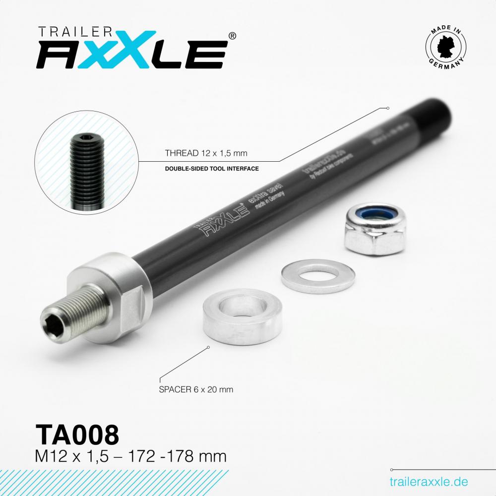 Radoxx Trailer AxXle TA008 Steckachse M12x1.5 172-178 mm - TÜV-geprüft, 7075-T6 Alu/Edelstahl, Made in Germany