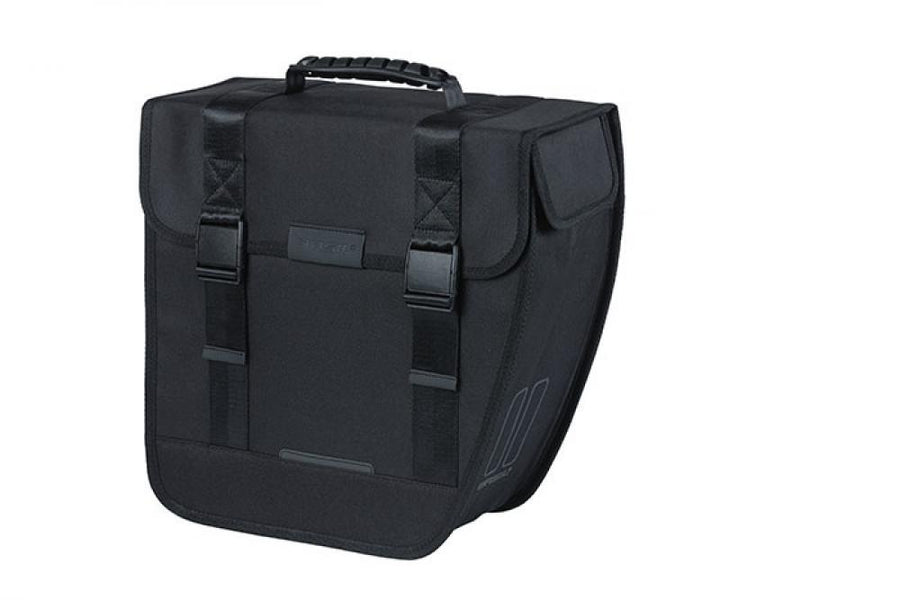 Basil Tour Right schwarze wasserabweisende Einzelfahrradtasche mit Tragegriff, reflektierend, für E-Bikes.