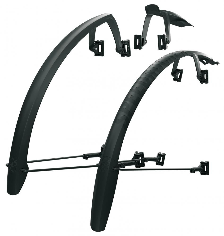 SKS Speedrocker Schutzblechset 28" für Gravelbikes und Rennräder, Reifenbreite 23-42 mm, schwarz, Doppelspoiler vorne, ausziehbare Verlängerung hinten