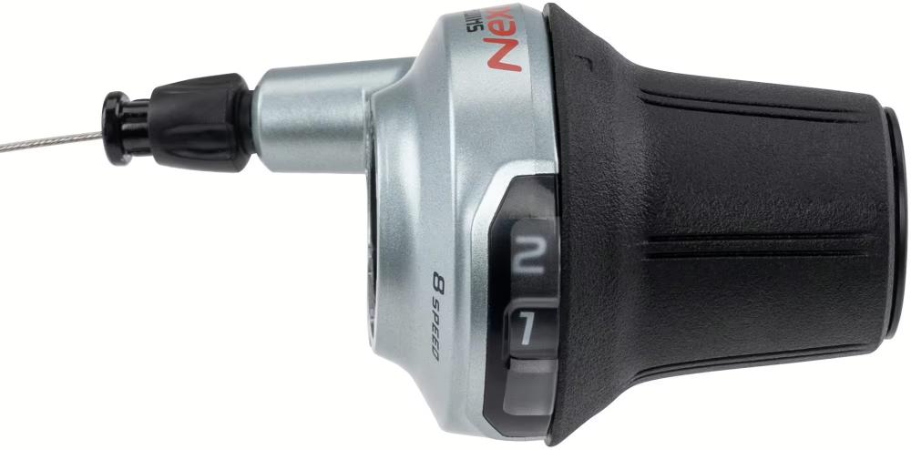 Shimano Nexus SL-C6000 8-fach Drehgriffschalter in Silber mit Ganganzeige und schwarzem Griff für Trekkingräder.