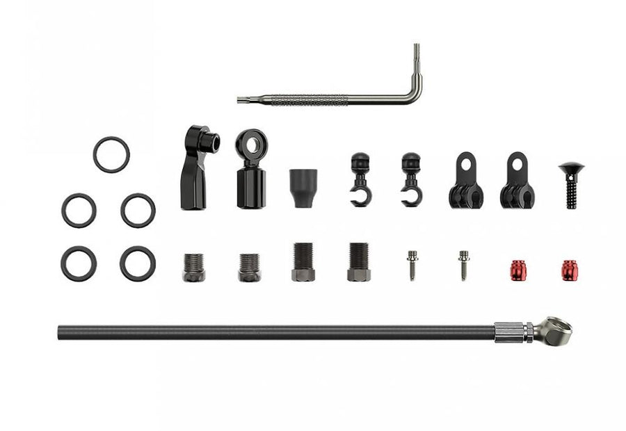 SRAM Hydraulikleitung Flat Mount 2000mm Set mit Bremsleitung, Fittings, Oliven, Barbs und Montagewerkzeug für HRD-Systeme.