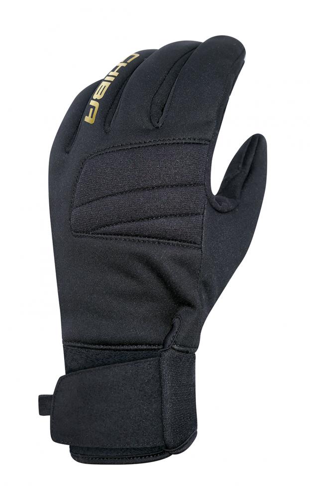 Chiba Classic Winter Fahrradhandschuh Schwarz/Gold Gr. S - winddicht, Thinsulate-gefüttert, Touch-Sensor, Softshell & Mikrofaserhandfläche