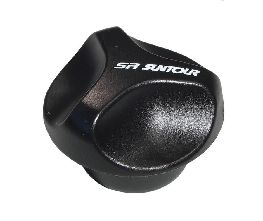 SR Suntour Ventilkappen-Unit für SF17 NCX-D-RL, schwarz, mit weißem SR Suntour Logo.