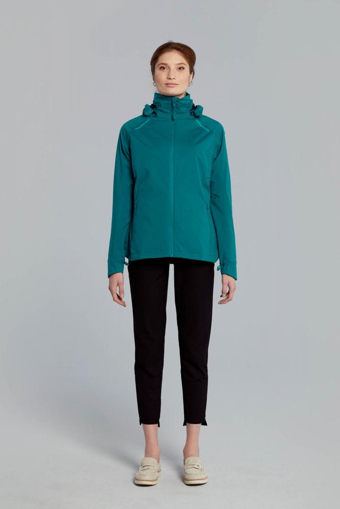 Basil Skane Damen Regenjacke teal green L - wind- & wasserdicht (10.000 WP/MVP), atmungsaktiv, taillierter Schnitt, DWR-Beschichtung, reflektierend & helmtaugliche Kapuze