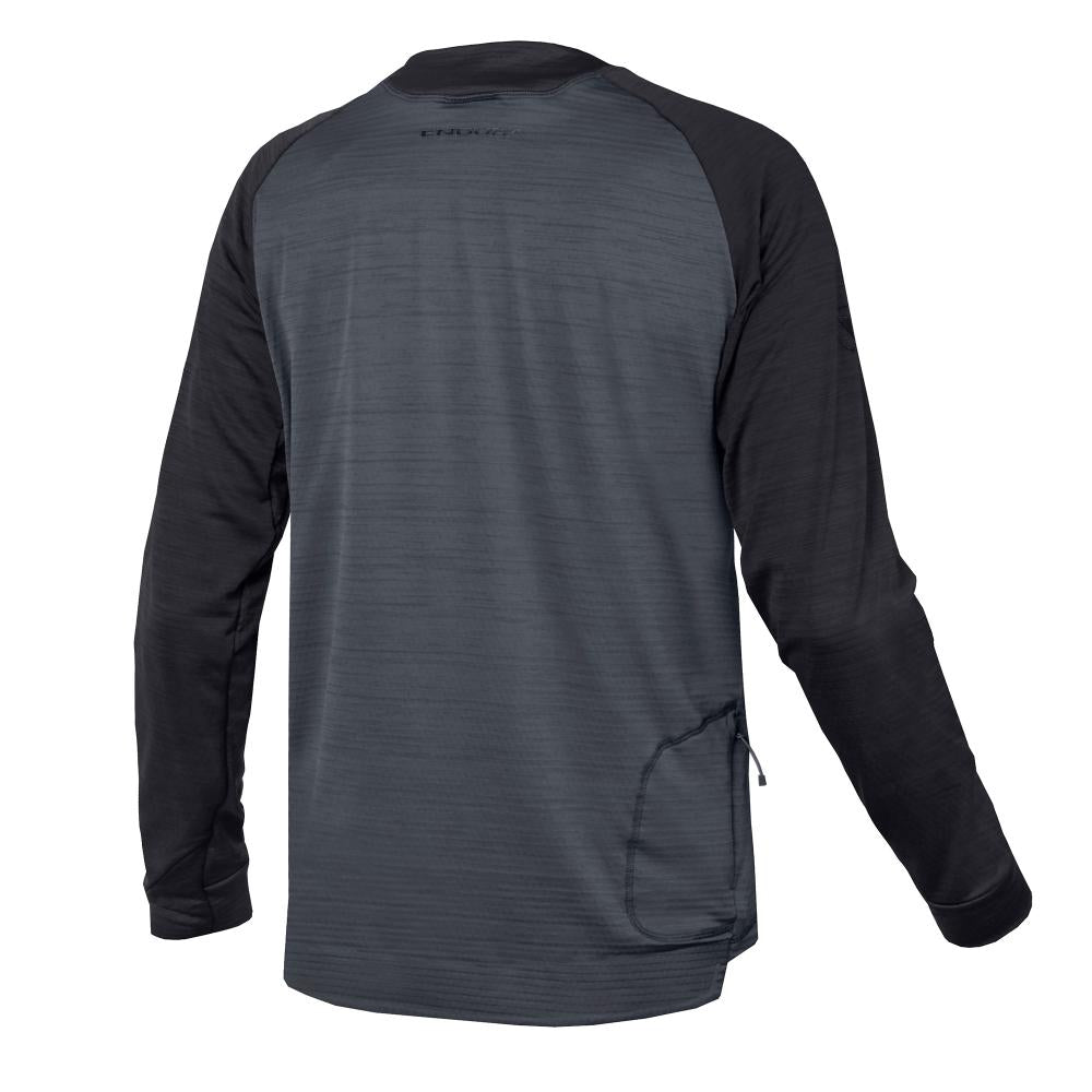 Endura SingleTrack Fleece Langarmtrikot, Schwarz, S - atmungsaktives Mountainbike-Fleece mit Netzeinsatz & Rücken-Reißverschlusstasche