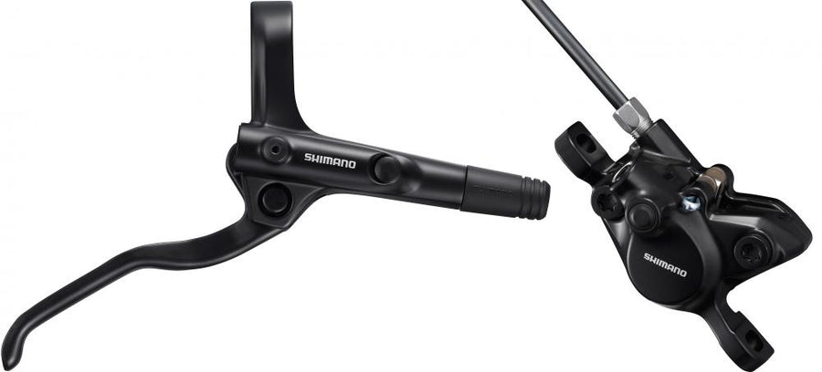 Schwarze SHIMANO MT200 HR Rechts Scheibenbremse: Bremshebel und Bremssattel für zuverlässige Bremskraft.