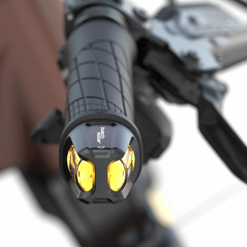 BUSCH & MÜLLER Turntec T2 Fahrradblinker für E-Bikes, StVZO, gelb leuchtend in Lenkerinnenmontage.