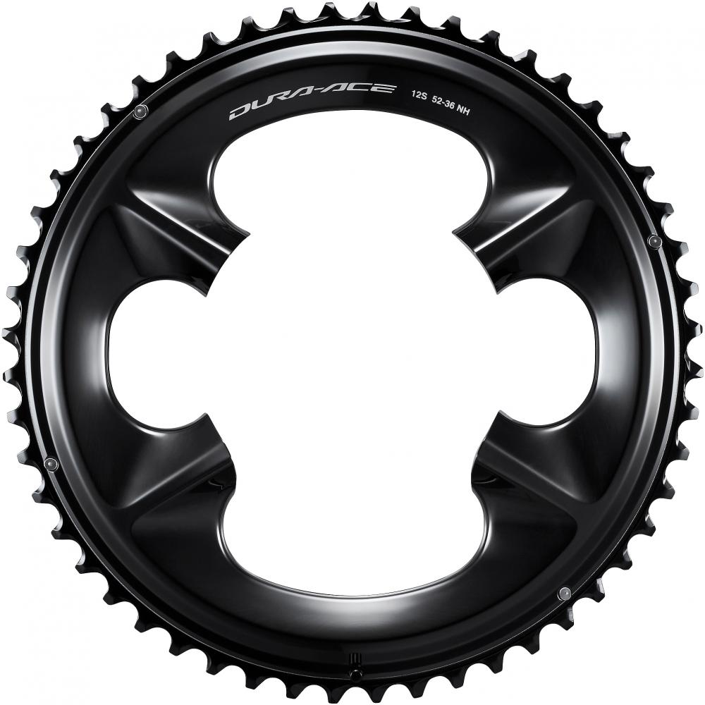 Schwarzes SHIMANO DURA-ACE FC-R9200 Kettenblatt mit 52 Zähnen für Rennräder, maximale Effizienz.