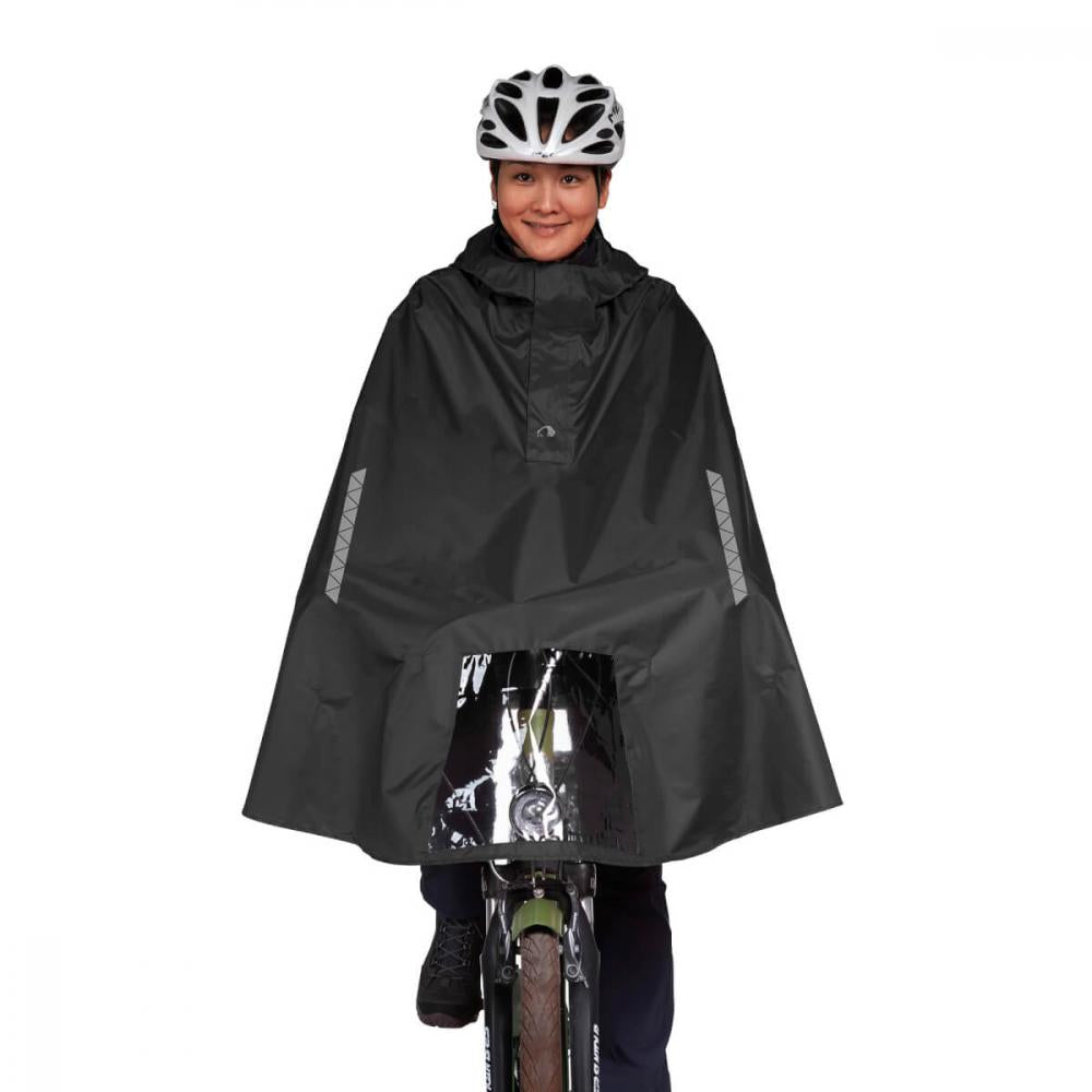 TATONKA Bike Poncho black Größe S - wasserdichter Fahrrad-Poncho aus recyceltem Polyester mit Sichtfenster, Reflektoren & Packbeutel