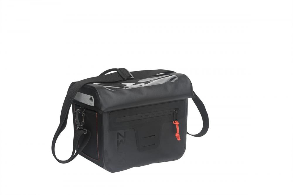 New Looxs Varo schwarze Lenkertasche 9,5l mit Schultergurt und transparentem Deckelfach.